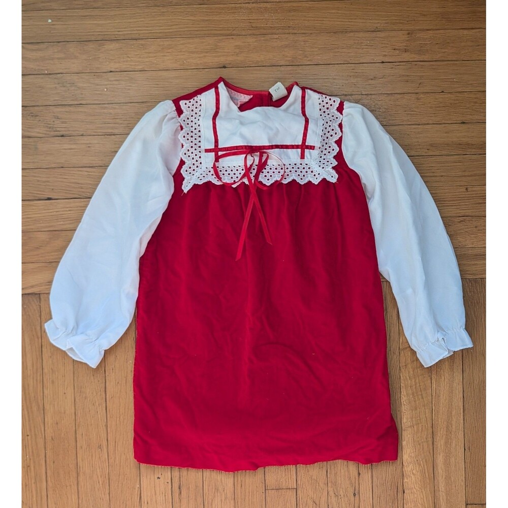 Vintage Girls Dress Size 6/6x Red And White